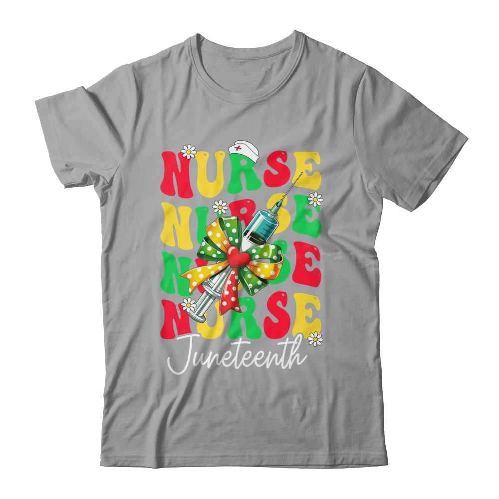 Juneteenth Scrubs Groovy African Bow Juneteenth Nurse Women Shirt & Tank Top | siriusteestore