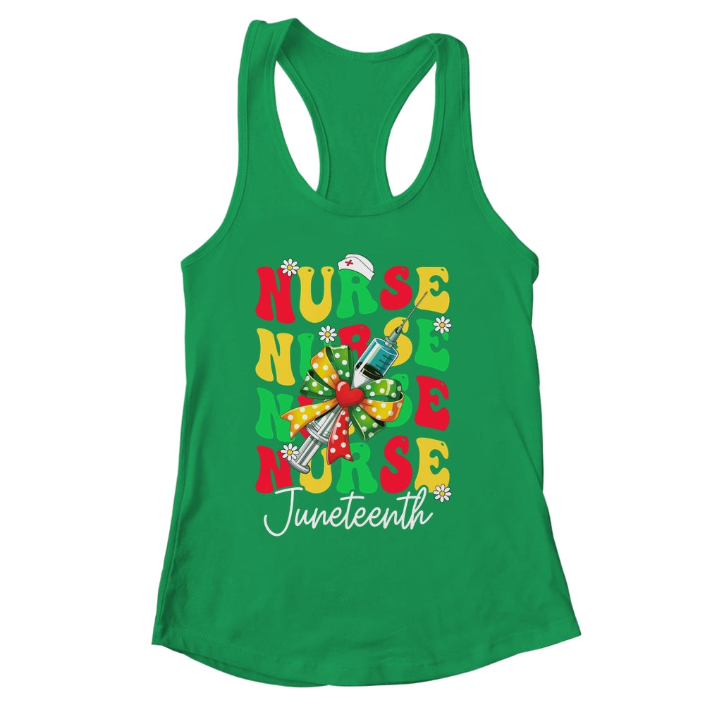 Juneteenth Scrubs Groovy African Bow Juneteenth Nurse Women Shirt & Tank Top | siriusteestore