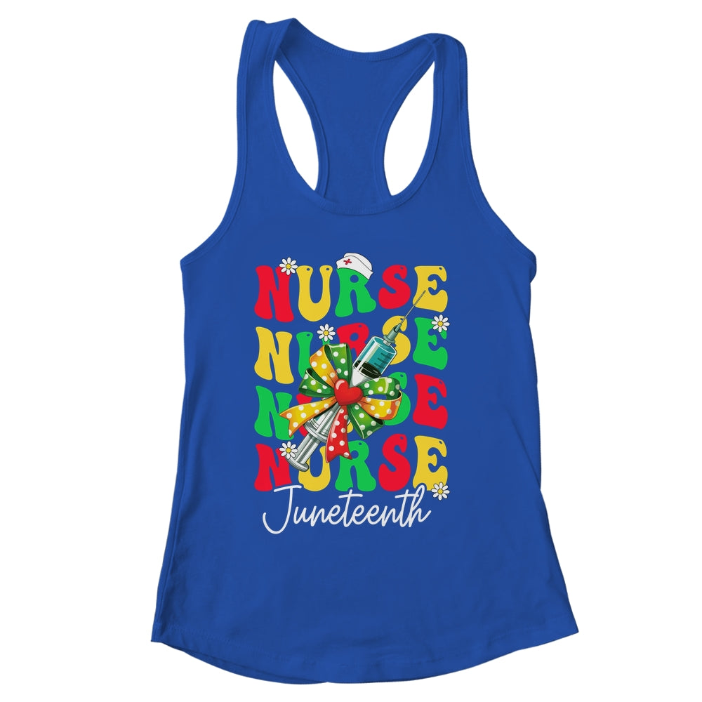 Juneteenth Scrubs Groovy African Bow Juneteenth Nurse Women Shirt & Tank Top | siriusteestore