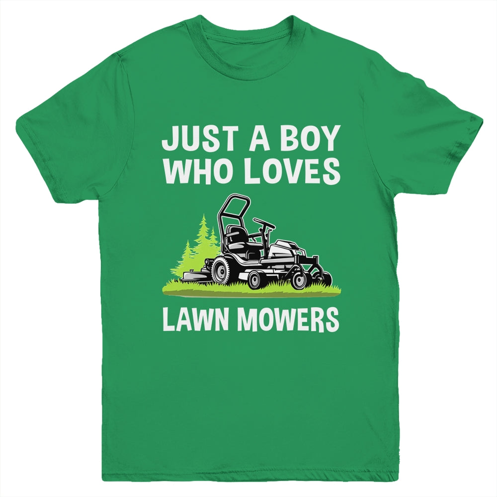 Just A Boy Who Loves Lawn Mowers Proud Gardener Mowing Boy Youth Shirt | siriusteestore