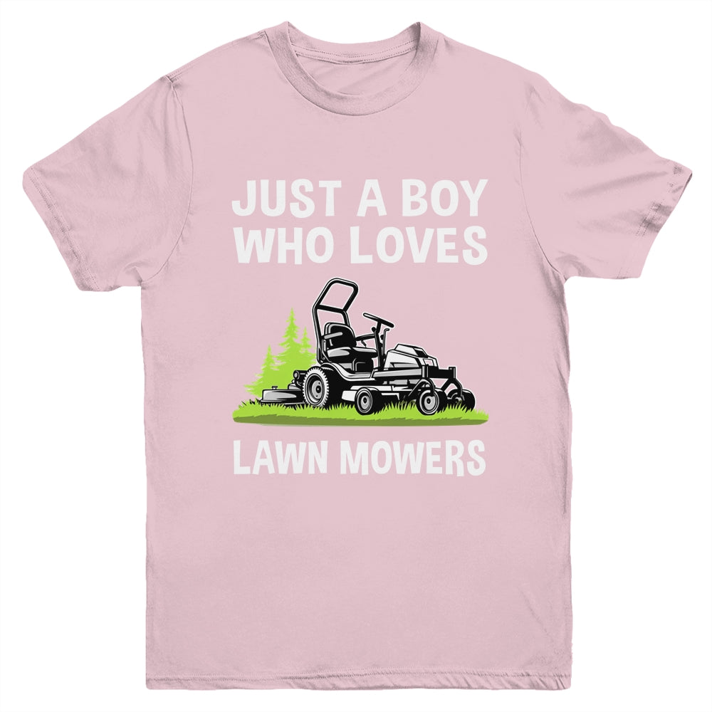 Just A Boy Who Loves Lawn Mowers Proud Gardener Mowing Boy Youth Shirt | siriusteestore