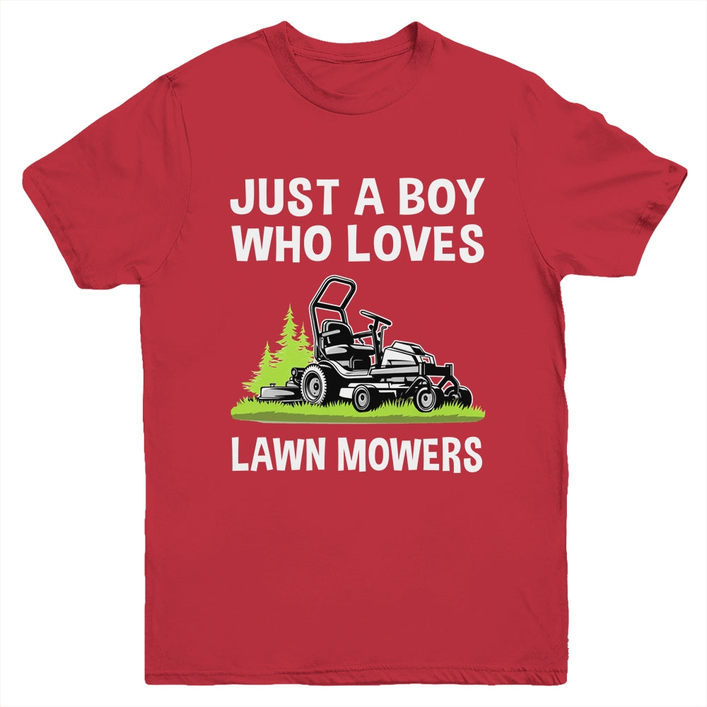 Just A Boy Who Loves Lawn Mowers Proud Gardener Mowing Boy Youth Shirt | siriusteestore