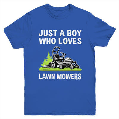 Just A Boy Who Loves Lawn Mowers Proud Gardener Mowing Boy Youth Shirt | siriusteestore