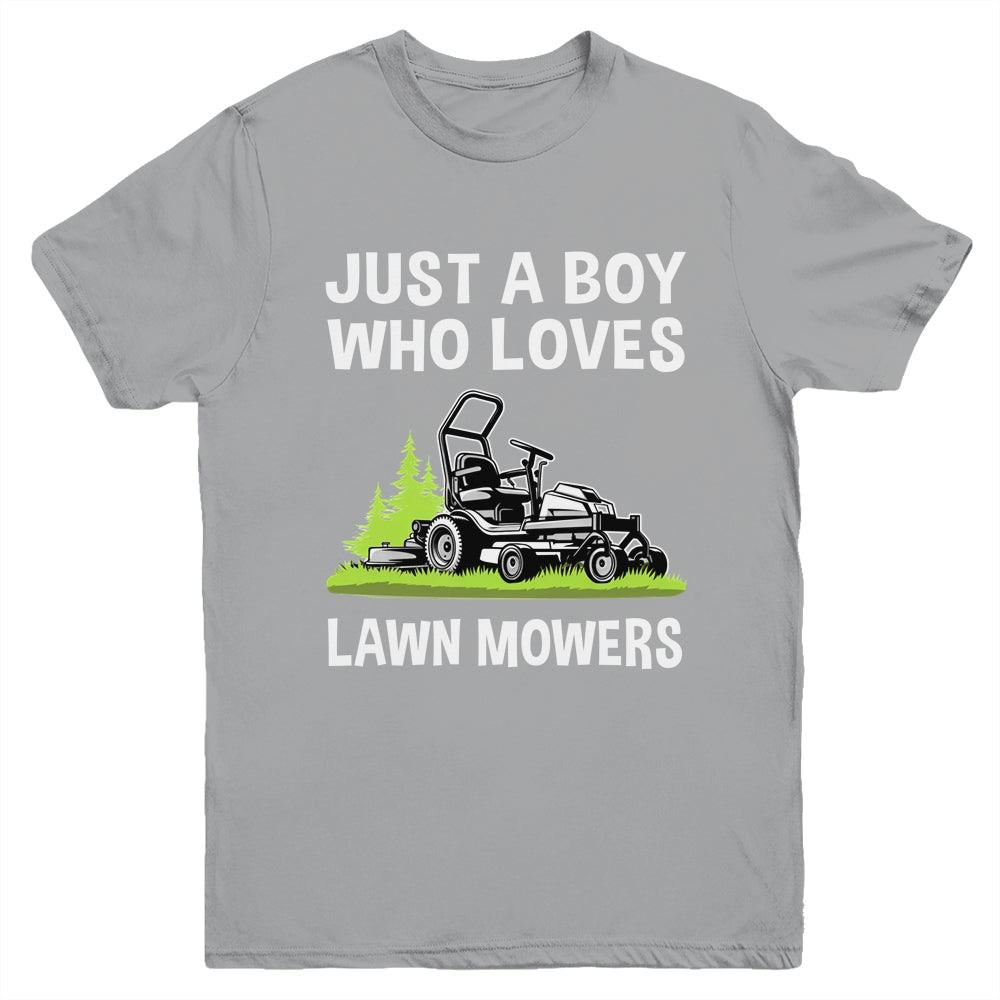 Just A Boy Who Loves Lawn Mowers Proud Gardener Mowing Boy Youth Shirt | siriusteestore
