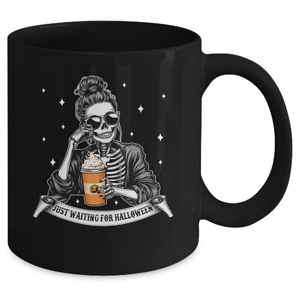 Just Waiting For Halloween Spooky Season Skeleton Coffee Mug | siriusteestore