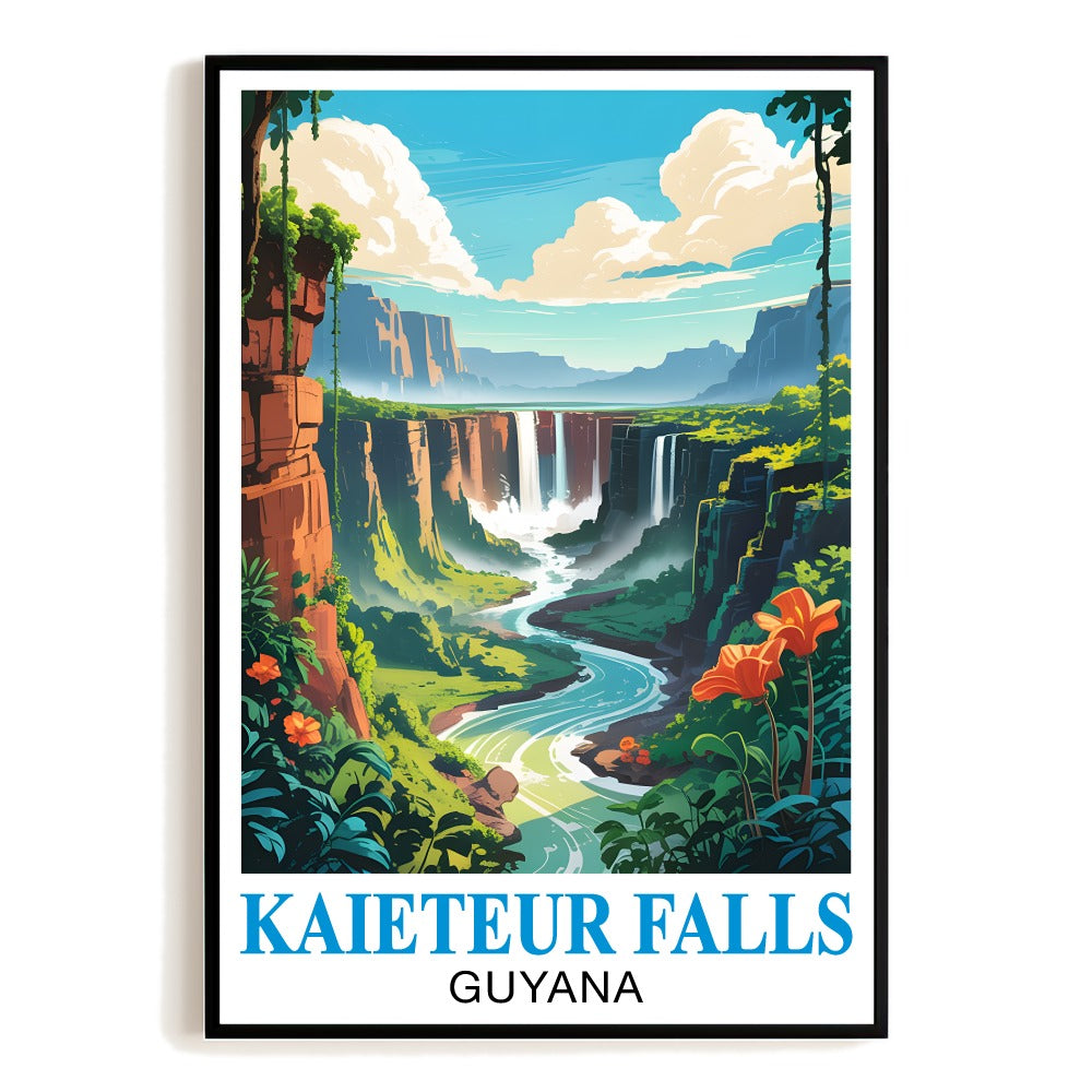 Kaieteur Falls Guyana Vintage Travel Poster Stunning Waterfall Jungle Canyon Landscape Wall Art Print Painting Ideal For Home Office Living Room Bedroom Decor Unframed | siriusteestore
