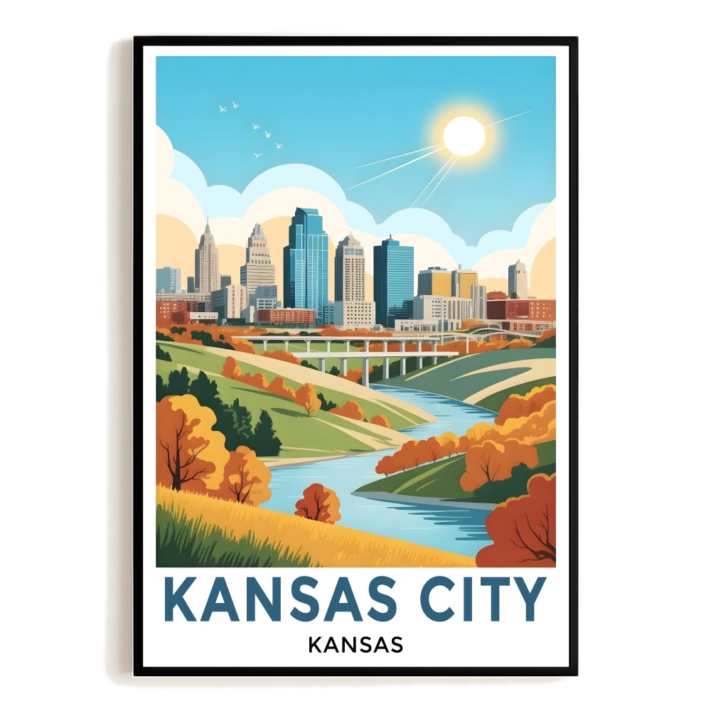 Kansas City Kansas Vintage Travel Poster Nature City Wall Art Landscape ...