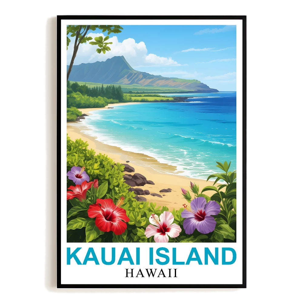 Kauai Island Hawaii Travel Poster Beach Lovers Souvenir Wall Art Landscape Painting Ideal For Tourists And Home Room Decor Living Room Office Bedroom Decor Unframed | siriusteestore