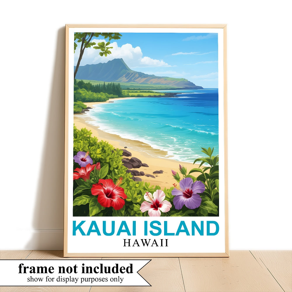 Kauai Island Hawaii Travel Poster Beach Lovers Souvenir Wall Art Landscape Painting Ideal For Tourists And Home Room Decor Living Room Office Bedroom Decor Unframed | siriusteestore