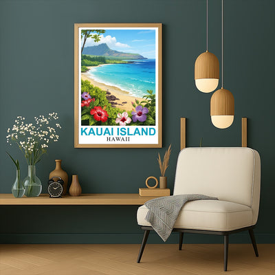 Kauai Island Hawaii Travel Poster Beach Lovers Souvenir Wall Art Landscape Painting Ideal For Tourists And Home Room Decor Living Room Office Bedroom Decor Unframed | siriusteestore