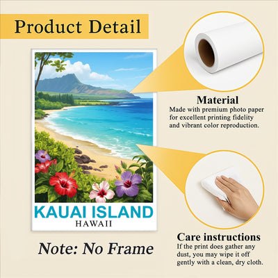 Kauai Island Hawaii Travel Poster Beach Lovers Souvenir Wall Art Landscape Painting Ideal For Tourists And Home Room Decor Living Room Office Bedroom Decor Unframed | siriusteestore