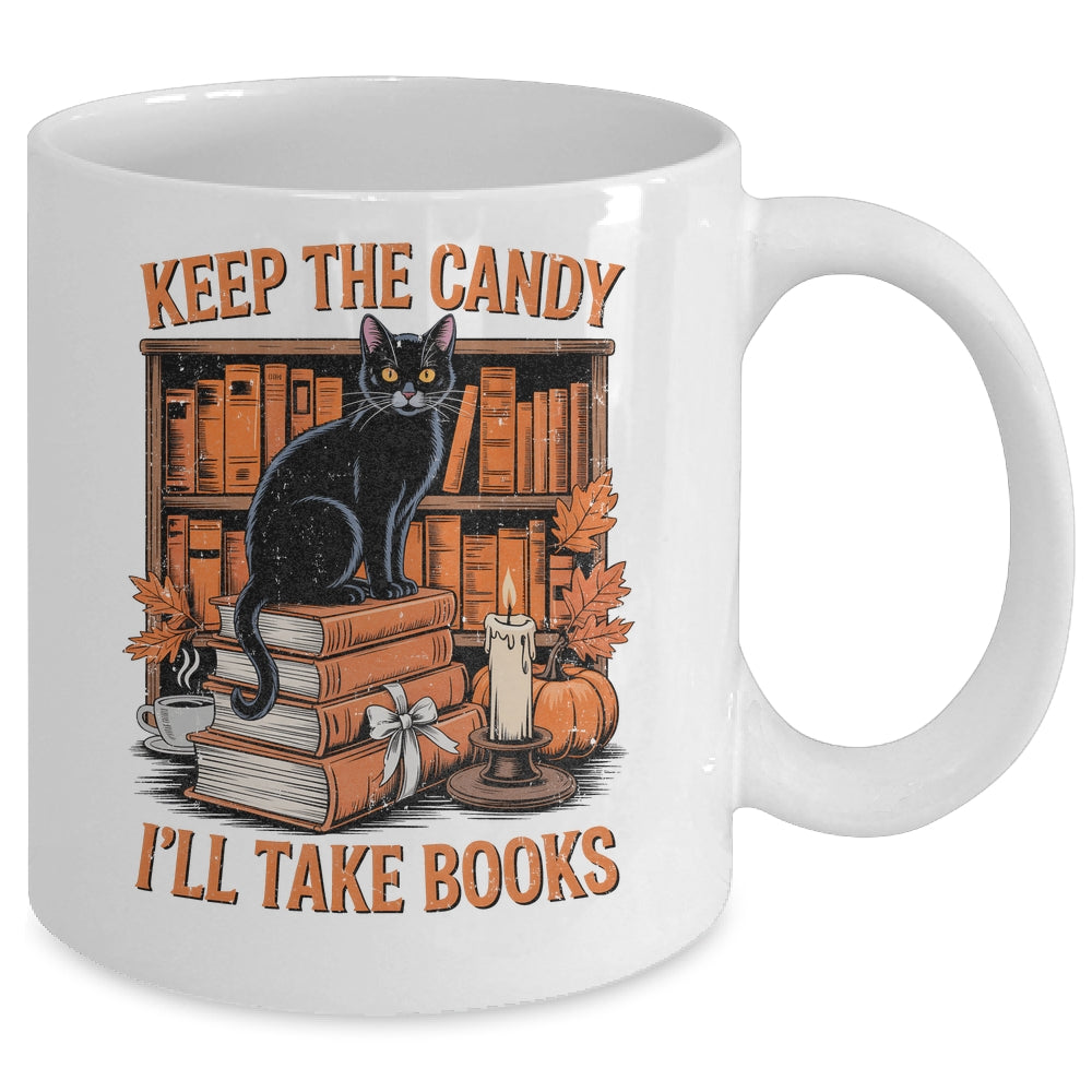 Keep The Candy I'll Take Books Lover Halloween Cat Teacher Mug | siriusteestore