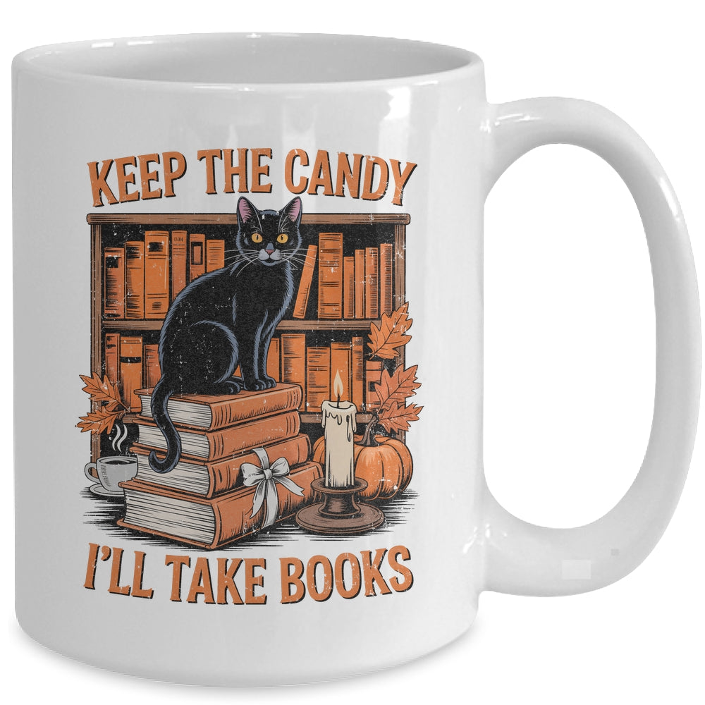 Keep The Candy I'll Take Books Lover Halloween Cat Teacher Mug | siriusteestore