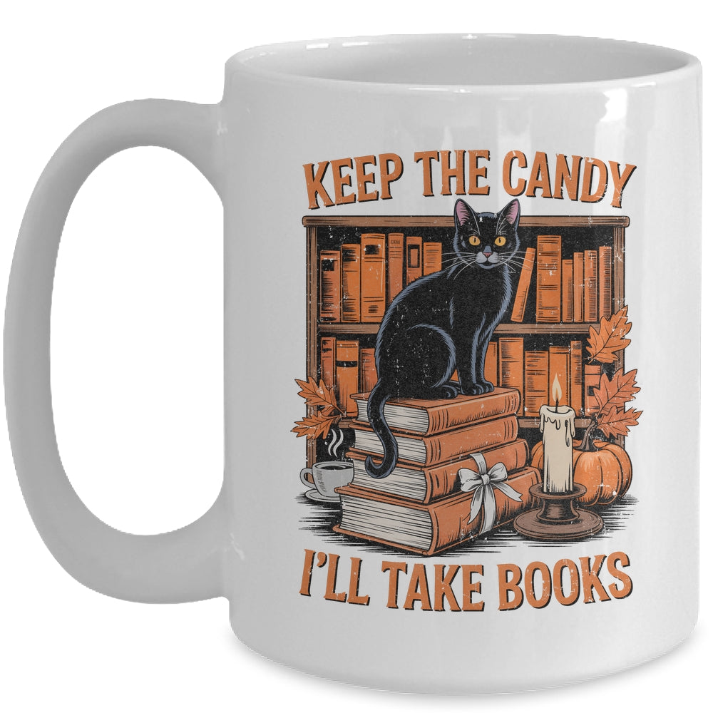 Keep The Candy I'll Take Books Lover Halloween Cat Teacher Mug | siriusteestore