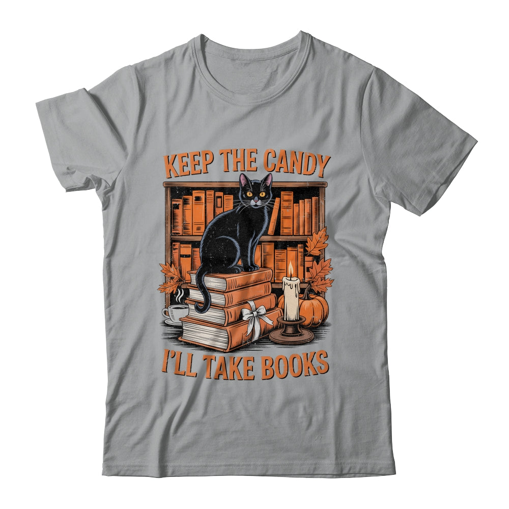 Keep The Candy I'll Take Books Lover Halloween Cat Teacher Shirt & Sweatshirt | siriusteestore