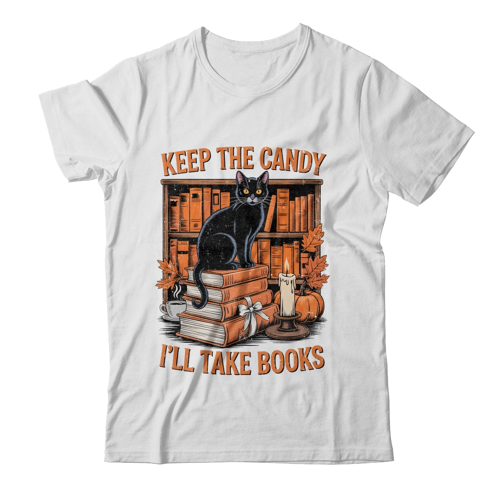 Keep The Candy I'll Take Books Lover Halloween Cat Teacher Shirt & Sweatshirt | siriusteestore