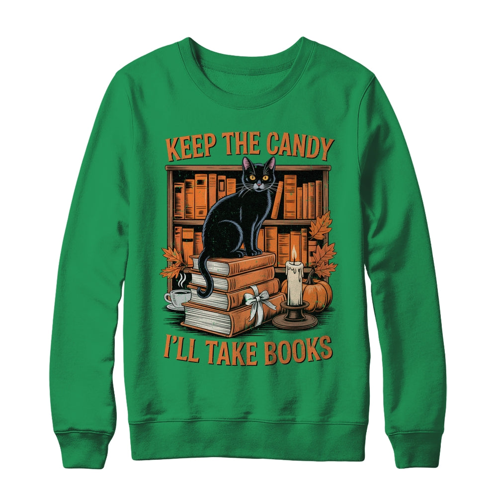 Keep The Candy I'll Take Books Lover Halloween Cat Teacher Shirt & Sweatshirt | siriusteestore