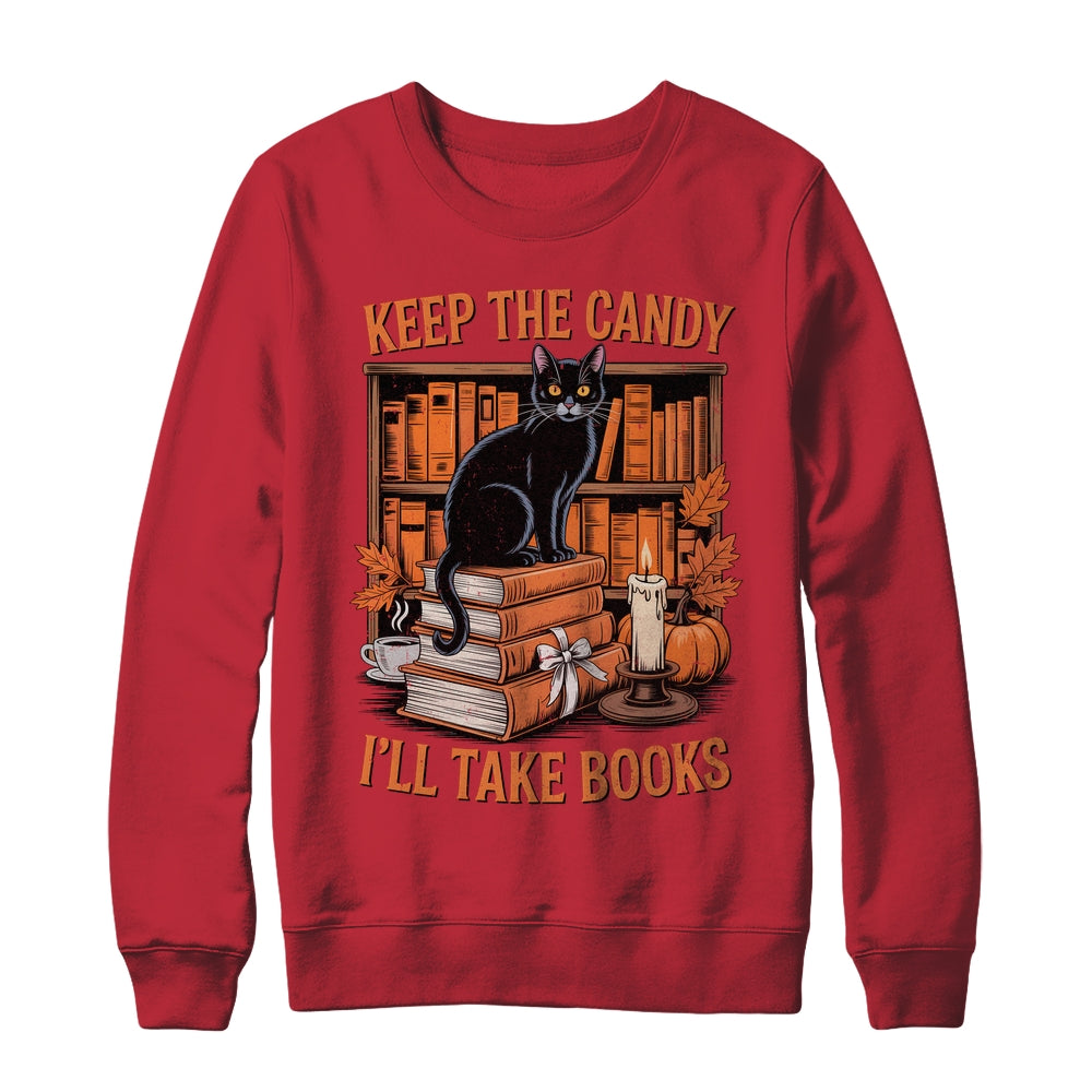 Keep The Candy I'll Take Books Lover Halloween Cat Teacher Shirt & Sweatshirt | siriusteestore
