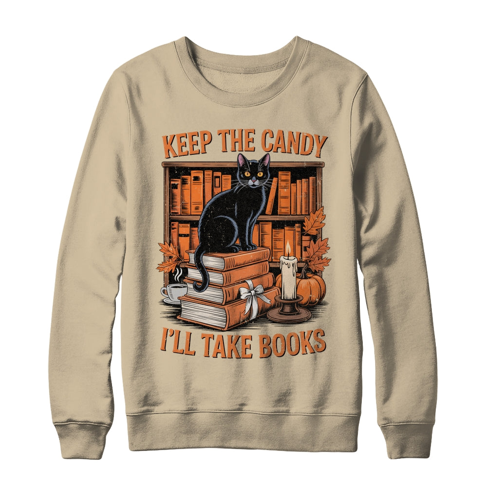 Keep The Candy I'll Take Books Lover Halloween Cat Teacher Shirt & Sweatshirt | siriusteestore