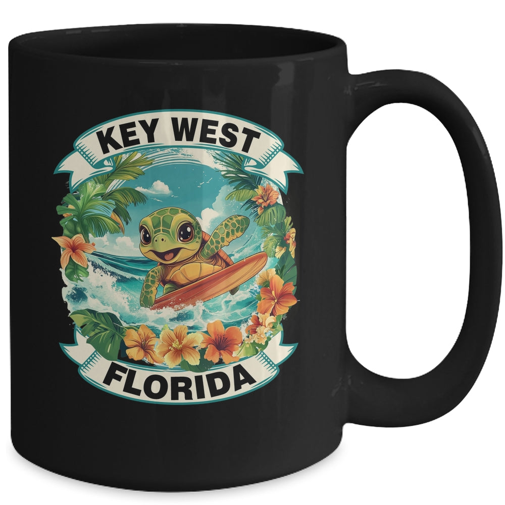 Key West Florida Cute Sea Turtle Surfing Summer Vacation Mug | siriusteestore