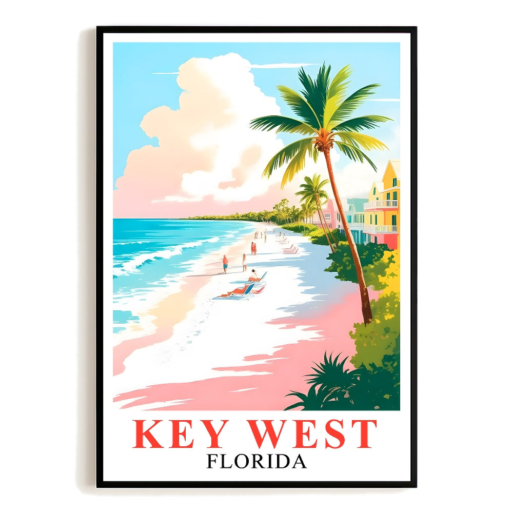 Key West Print Travel Poster Tropical Beach Palm Trees Florida Souvenir Wall Art Landscape Painting Picture Ideal For Home Living Room Office Bedroom Decor Unframed | siriusteestore