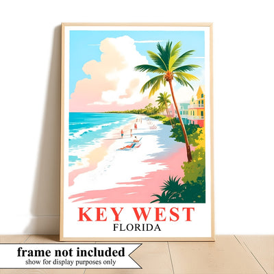 Key West Print Travel Poster Tropical Beach Palm Trees Florida Souvenir Wall Art Landscape Painting Picture Ideal For Home Living Room Office Bedroom Decor Unframed | siriusteestore