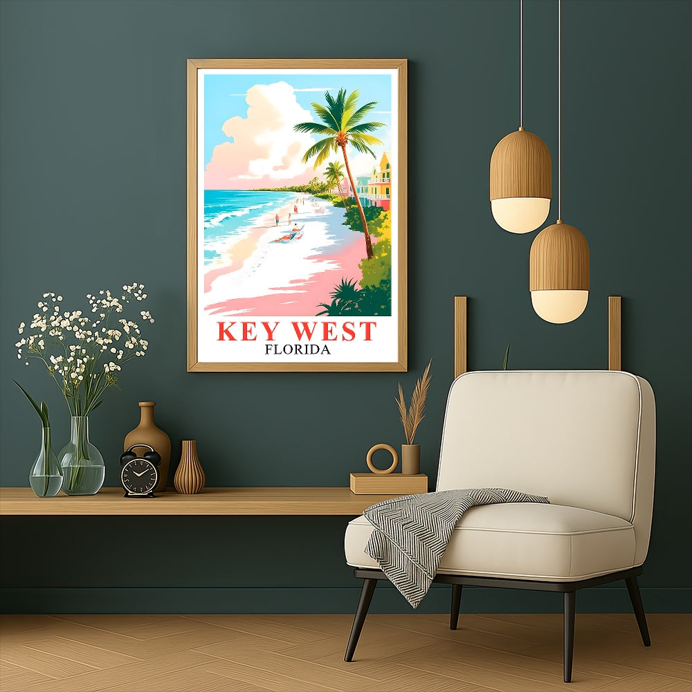 Key West Print Travel Poster Tropical Beach Palm Trees Florida Souvenir Wall Art Landscape Painting Picture Ideal For Home Living Room Office Bedroom Decor Unframed | siriusteestore