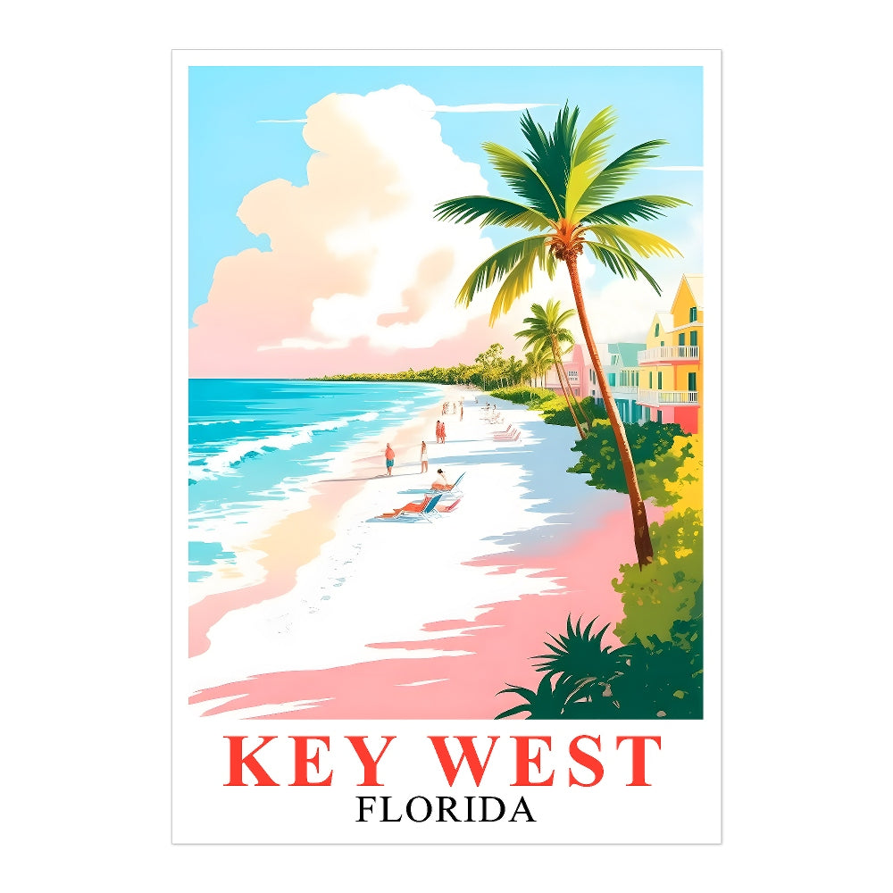 Key West Print Travel Poster Tropical Beach Palm Trees Florida Souvenir Wall Art Landscape Painting Picture Ideal For Home Living Room Office Bedroom Decor Unframed | siriusteestore
