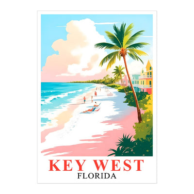 Key West Print Travel Poster Tropical Beach Palm Trees Florida Souvenir Wall Art Landscape Painting Picture Ideal For Home Living Room Office Bedroom Decor Unframed | siriusteestore