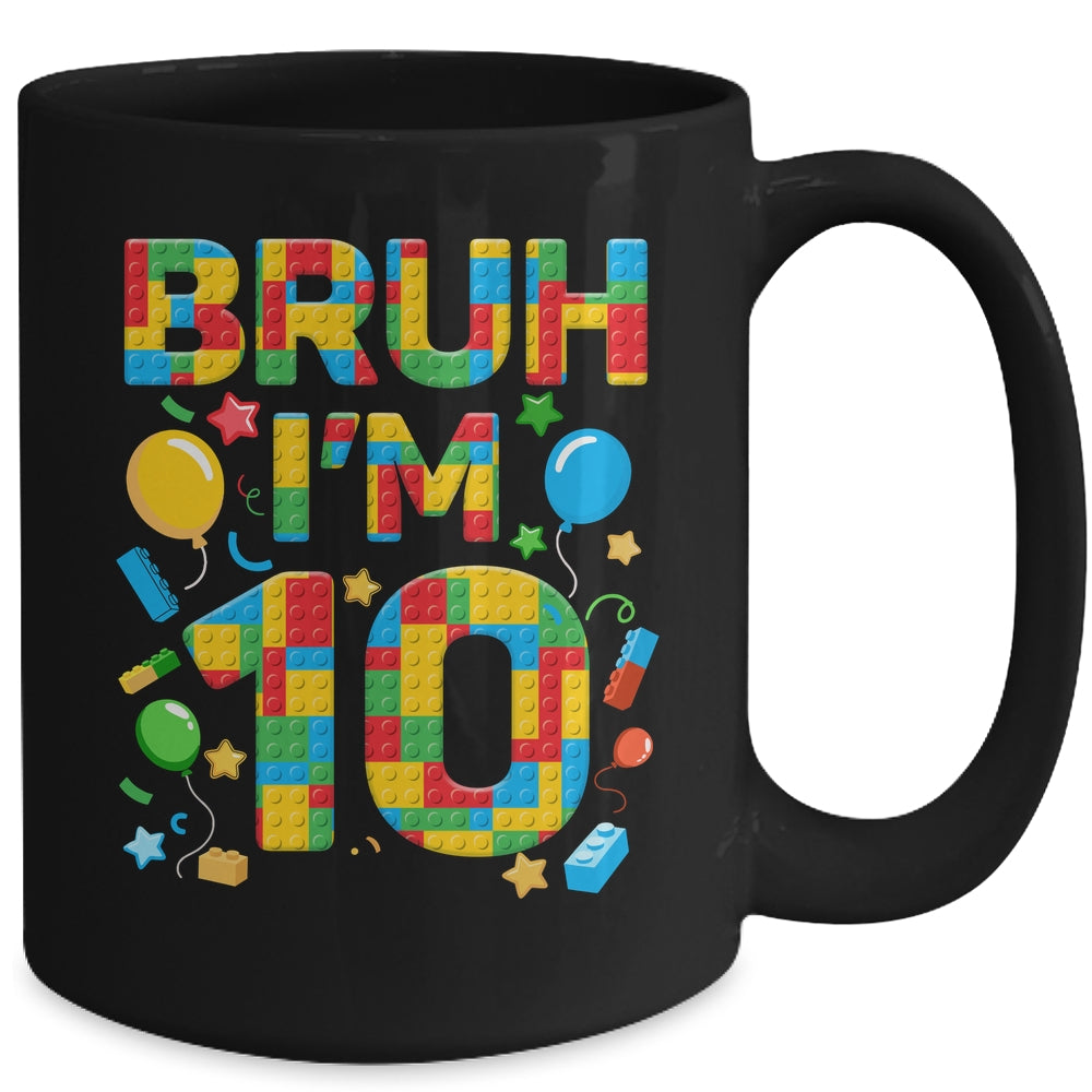 Kids 10 Year Old Building Blocks Bruh 10th Birthday Boy Mug | siriusteestore