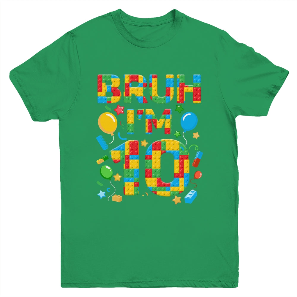 Kids 10 Year Old Building Blocks Bruh 10th Birthday Boy Youth Shirt | siriusteestore