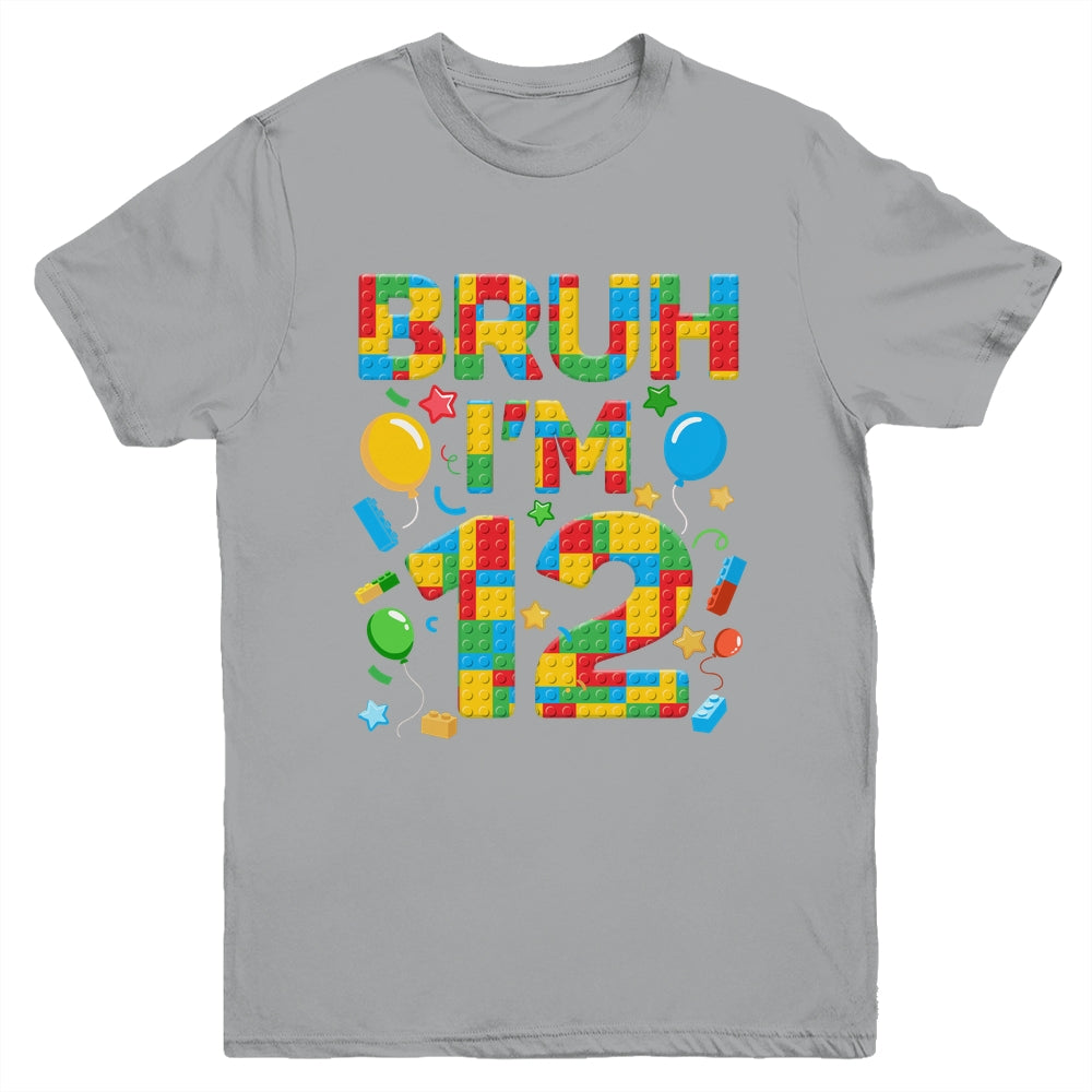Kids 12 Year Old Building Blocks Bruh 12th Birthday Boy Youth Shirt | siriusteestore