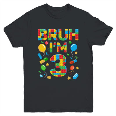 Kids 3 Year Old Building Blocks Bruh 3rd Birthday Boy Youth Shirt | siriusteestore