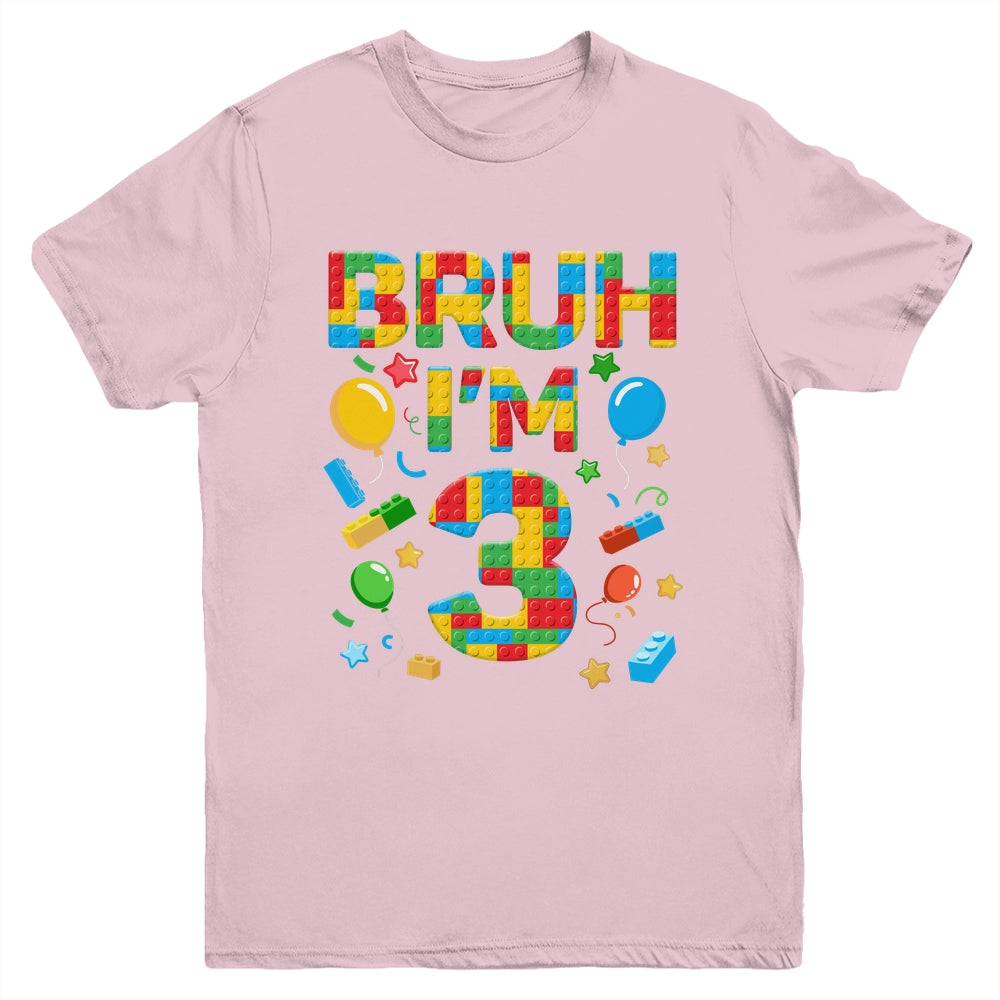 Kids 3 Year Old Building Blocks Bruh 3rd Birthday Boy Youth Shirt | siriusteestore