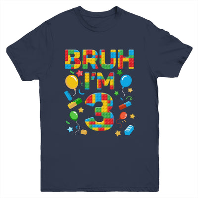 Kids 3 Year Old Building Blocks Bruh 3rd Birthday Boy Youth Shirt | siriusteestore