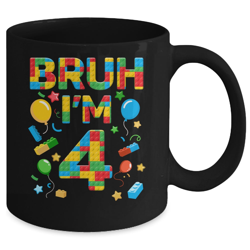 Kids 4 Year Old Building Blocks Bruh 4th Birthday Boy Mug | siriusteestore