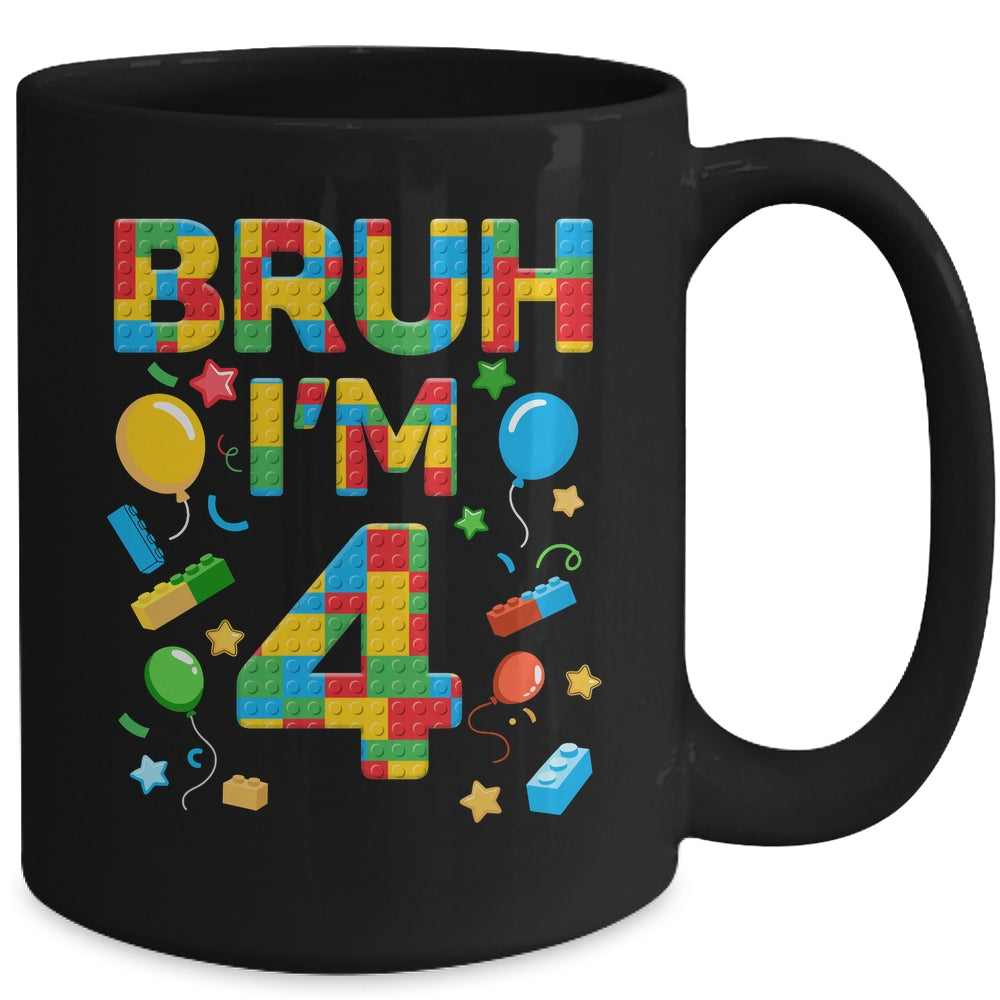 Kids 4 Year Old Building Blocks Bruh 4th Birthday Boy Mug | siriusteestore