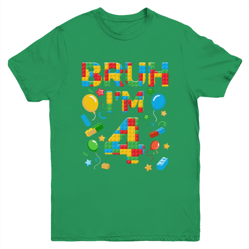 Kids 4 Year Old Building Blocks Bruh 4th Birthday Boy Youth Shirt | siriusteestore