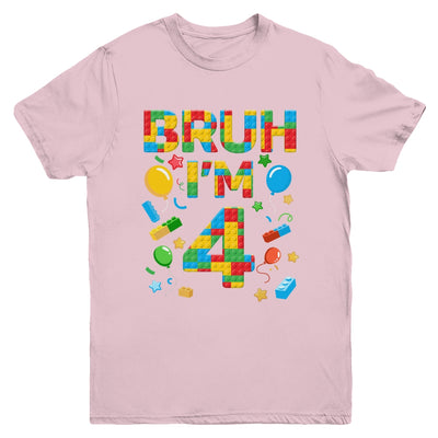 Kids 4 Year Old Building Blocks Bruh 4th Birthday Boy Youth Shirt | siriusteestore