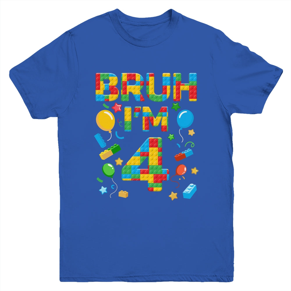 Kids 4 Year Old Building Blocks Bruh 4th Birthday Boy Youth Shirt | siriusteestore