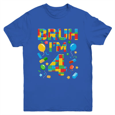 Kids 4 Year Old Building Blocks Bruh 4th Birthday Boy Youth Shirt | siriusteestore