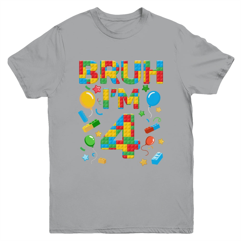Kids 4 Year Old Building Blocks Bruh 4th Birthday Boy Youth Shirt | siriusteestore