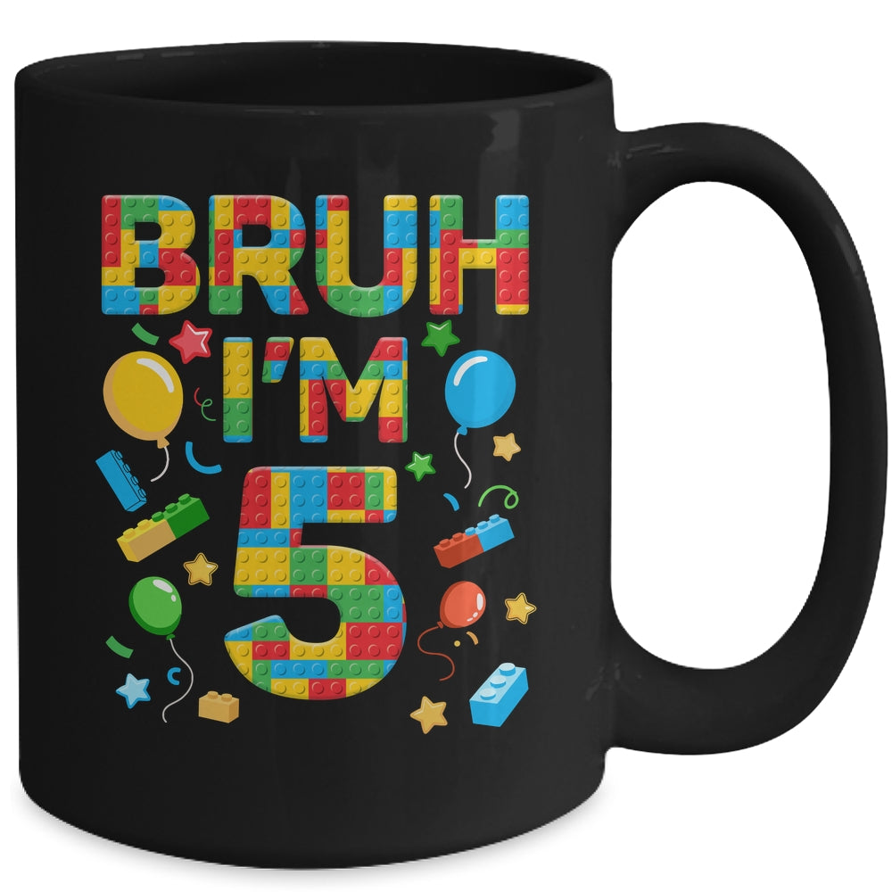 Kids 5 Year Old Building Blocks Bruh 5th Birthday Boy Mug | siriusteestore