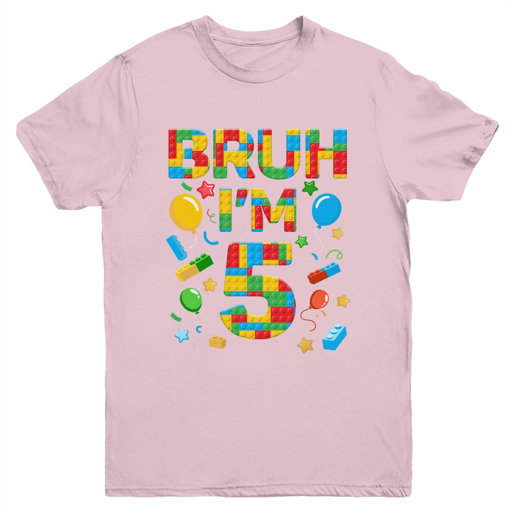 Kids 5 Year Old Building Blocks Bruh 5th Birthday Boy Youth Shirt | siriusteestore