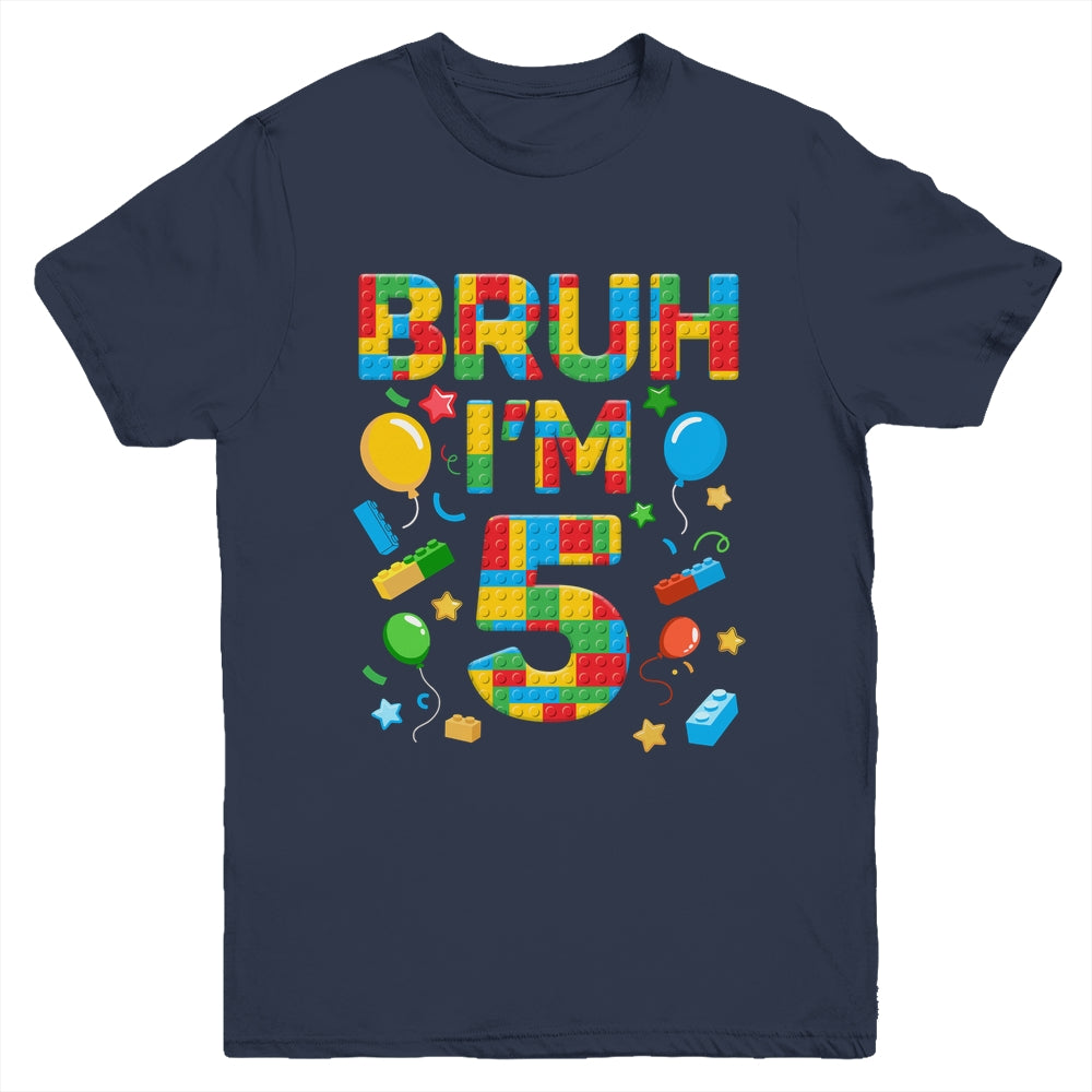 Kids 5 Year Old Building Blocks Bruh 5th Birthday Boy Youth Shirt | siriusteestore