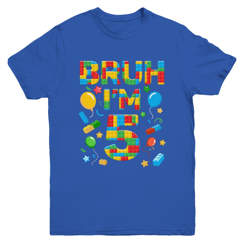Kids 5 Year Old Building Blocks Bruh 5th Birthday Boy Youth Shirt | siriusteestore