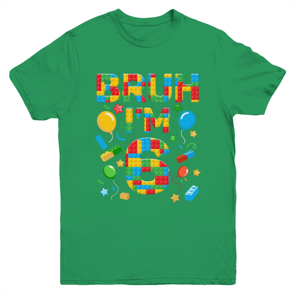 Kids 6 Year Old Building Blocks Bruh 6th Birthday Boy Youth Shirt | siriusteestore
