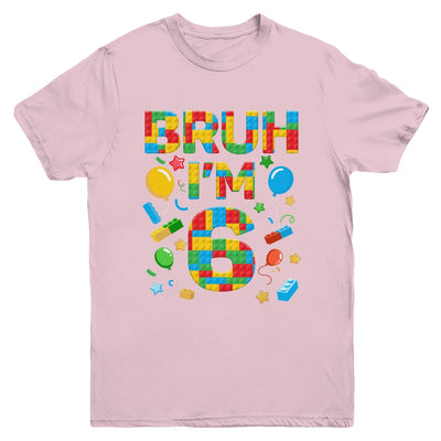 Kids 6 Year Old Building Blocks Bruh 6th Birthday Boy Youth Shirt | siriusteestore