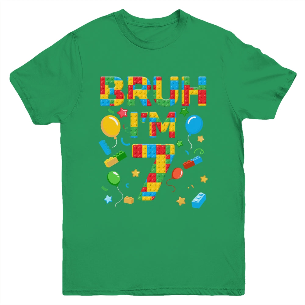 Kids 7 Year Old Building Blocks Bruh 7th Birthday Boy Youth Shirt | siriusteestore