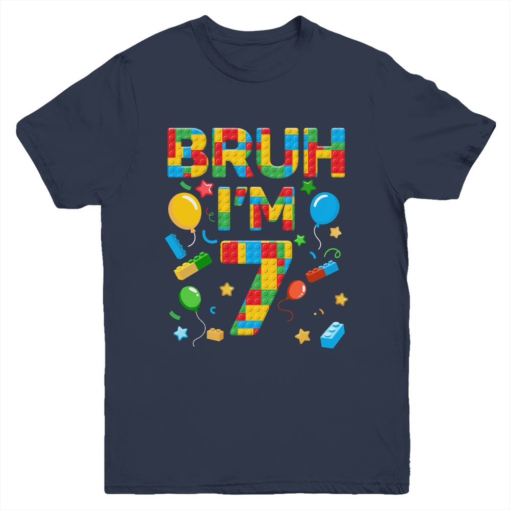Kids 7 Year Old Building Blocks Bruh 7th Birthday Boy Youth Shirt | siriusteestore